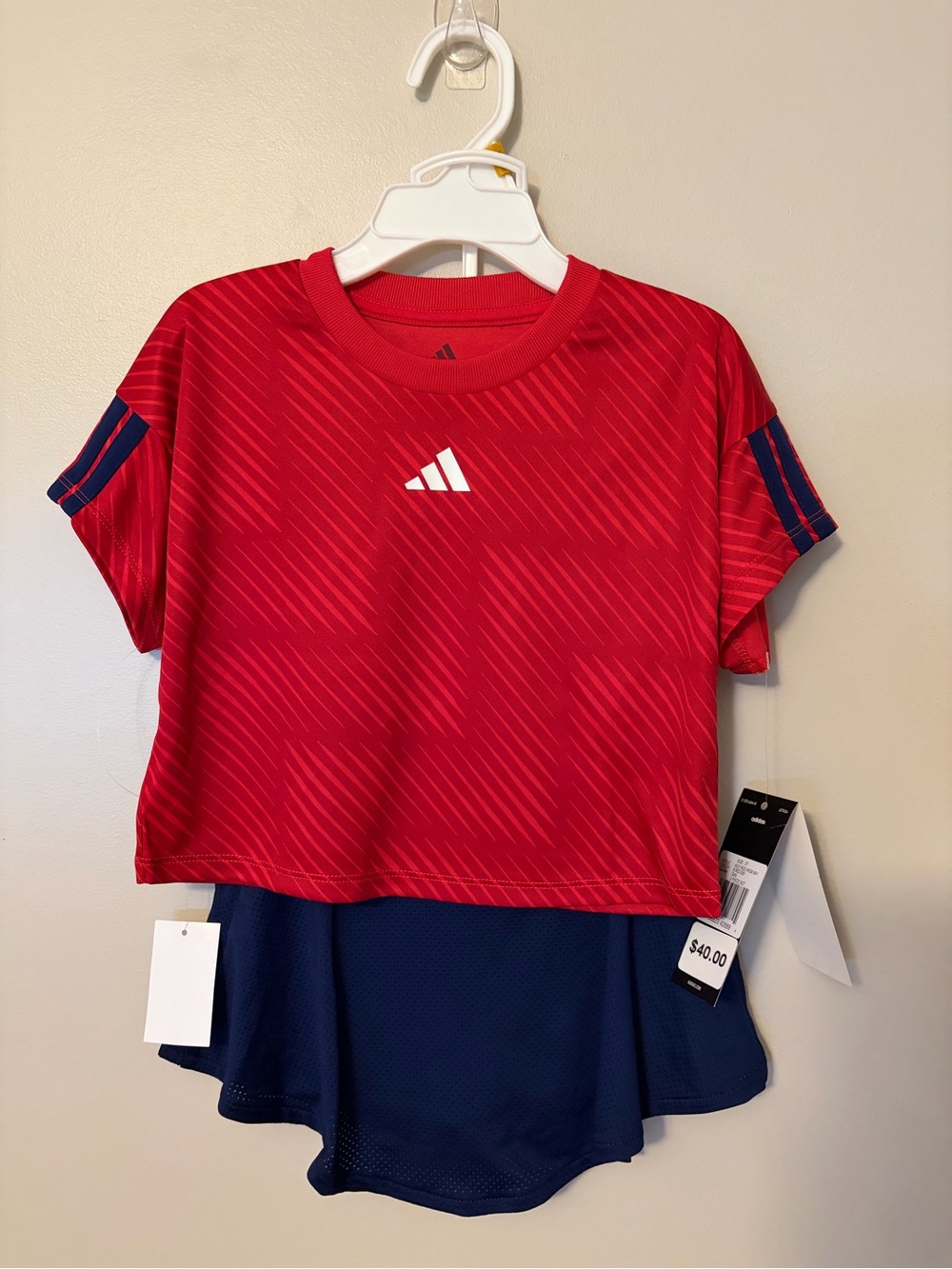 adidas Toddler Girl Two-piece Set - Short sleeve shirt and skort - Red & Navy